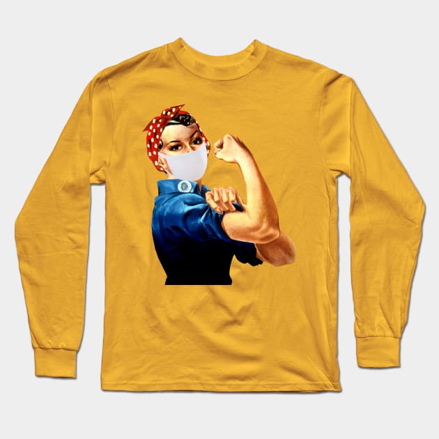 Rosie the Riveter with a Face Mask Long Sleeve T-Shirt by Voices of Labor